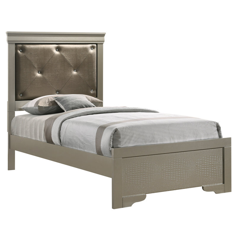 Lit simple Lorana, champagne argenté, Lit simple, Brun