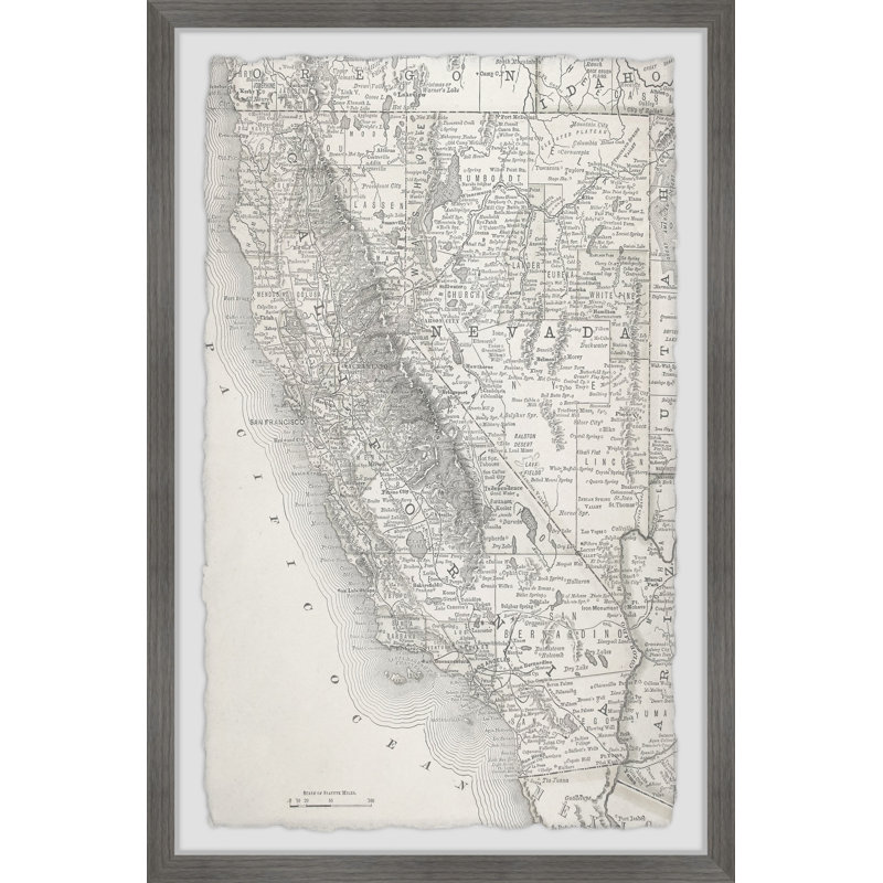 California's Pacific Coast - Reproduction d'art graphique sur papier encadré, H 24 po x l 16 po x P 1,5 po