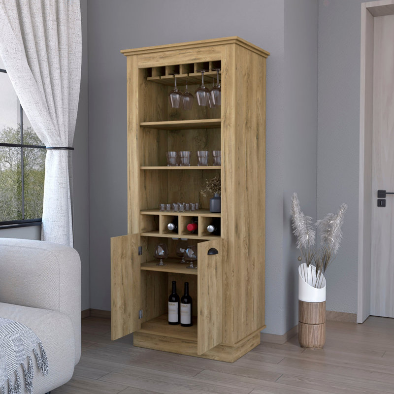 Macadamia 4-Built In Wine Rack Bar Cabinet, Brown