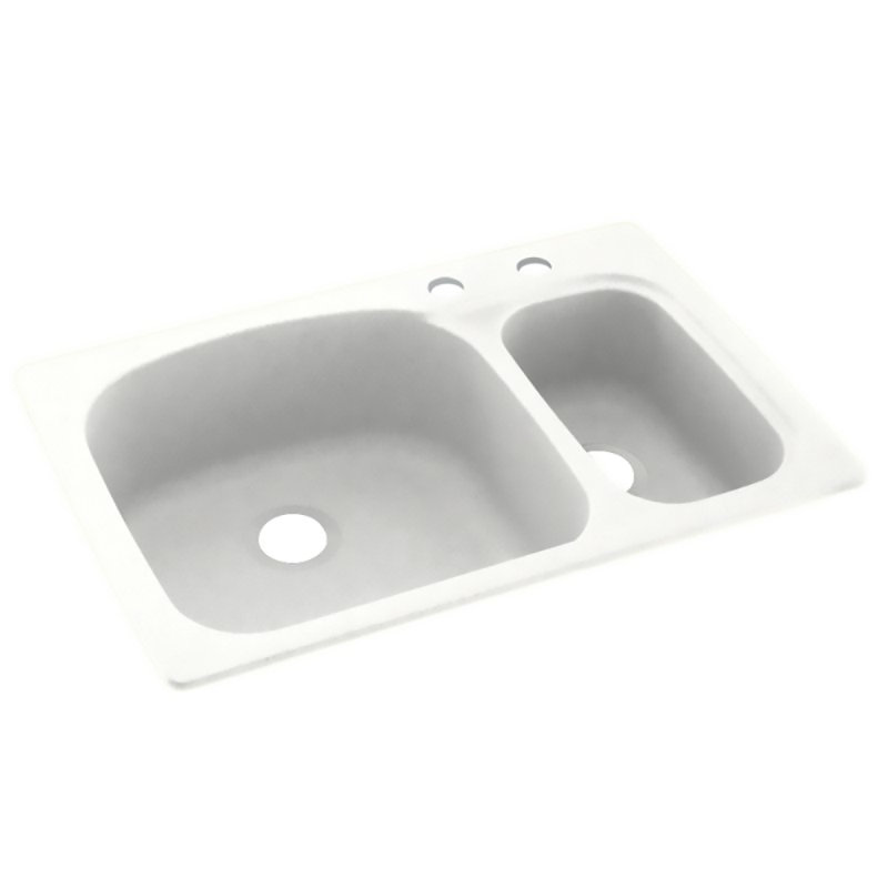 33'' L Mounting / Installation Required Double Bowl Solid Surface Kitchen Sink, 2 Hole 2C, Off White
