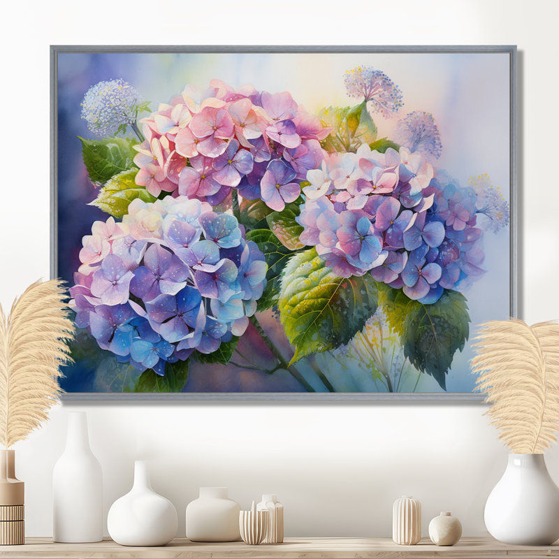 «Rose et mauve», impression sur toile, H 30 po x l 40 po x P 1,5 po, Encadrement argenté