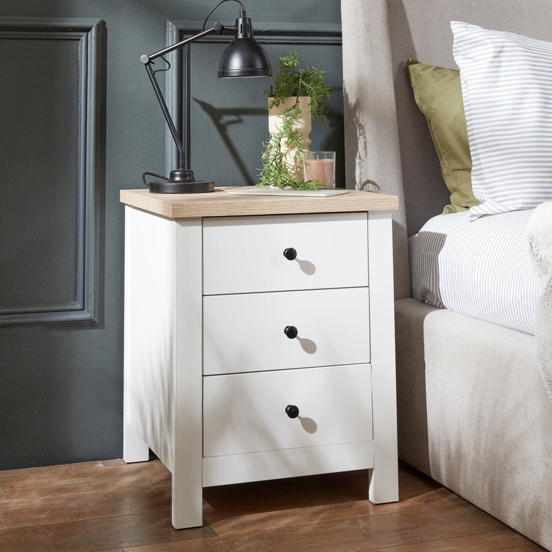 Maryhannah 45cm W Manufactured Wood Bedside Table, Alabaster White