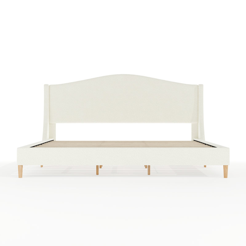 Lit plateforme tapissier avec tête de lit courbé Martha Stewart Amelia, Très grand, Crème