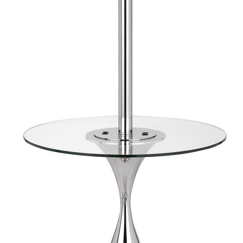 Abdul-Qayyum 61'' Tray Table Floor Lamp with USB, White, Silver