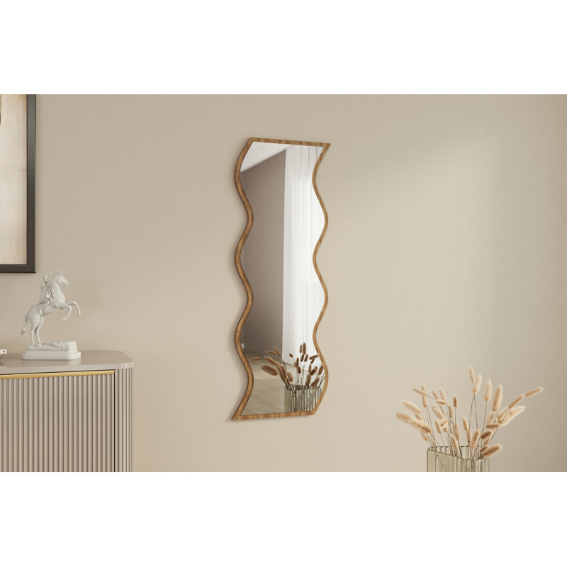 Wavy Wall Mounted Accent Mirror, Brown