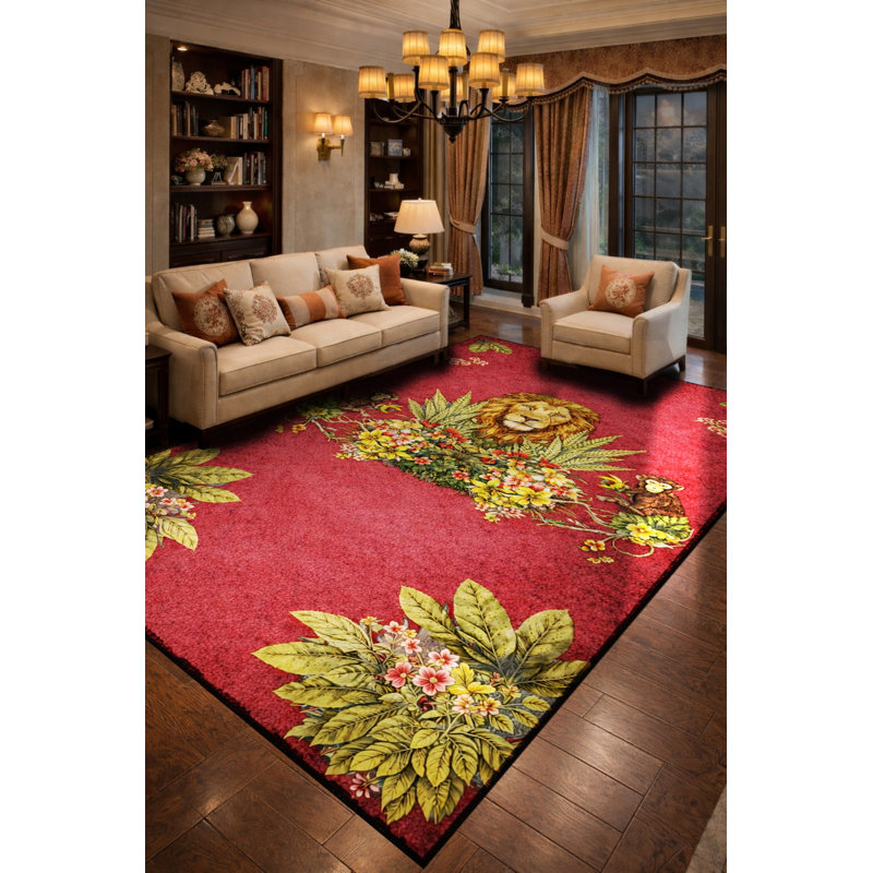 Tapis vert tissé à motif floral lavable Mosso, 2'6" x 4'11"