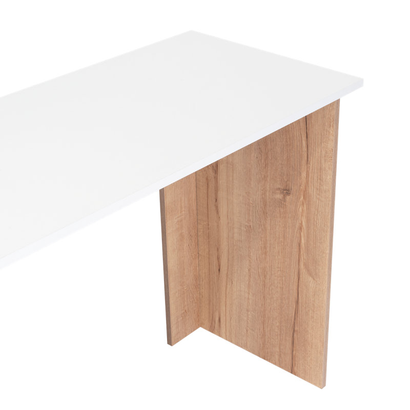 Bureau d'écriture contemporain avec quatre tablettes Euloge Toronto 120, Blanc / Chêne clair
