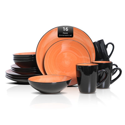 HomeVSS Sonoma Hand-Painted Swirl Glossy Stoneware 16-Piece Dinnerware Set, Service for 4