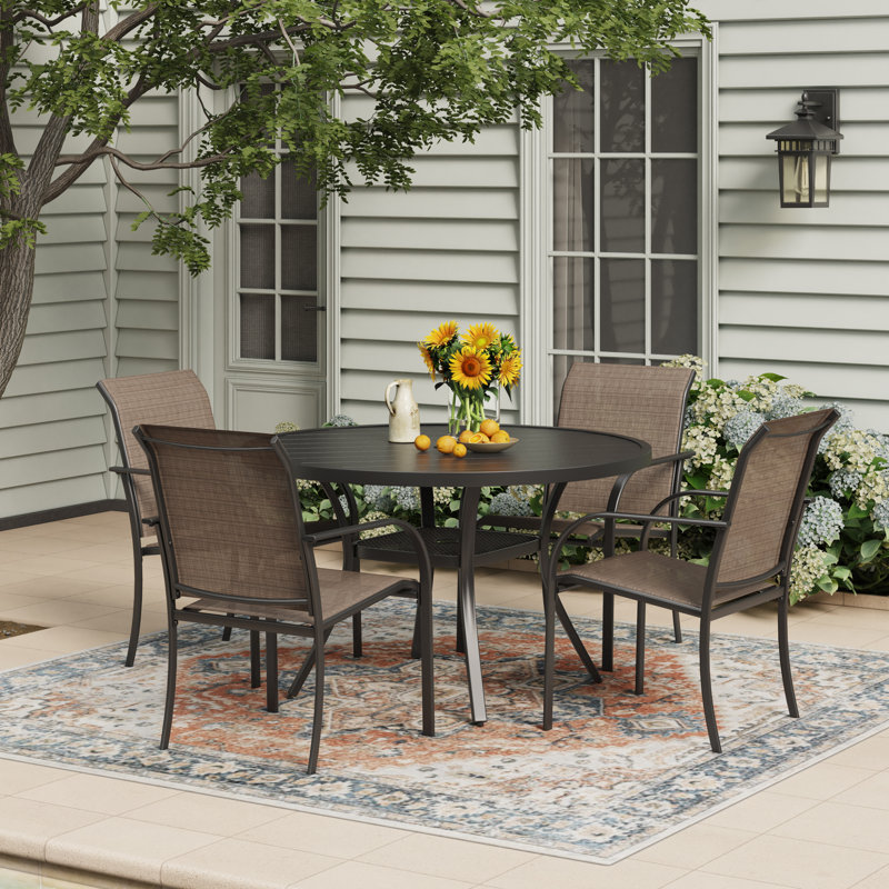 4 - Person 47.2" Round Outdoor Dining Set, Black/Light Brown