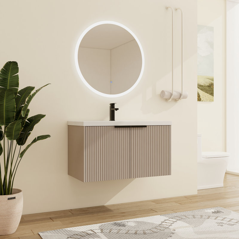 Wall-Mounted Bathroom Vanity With Resin Vanity Top, 36", Khaki