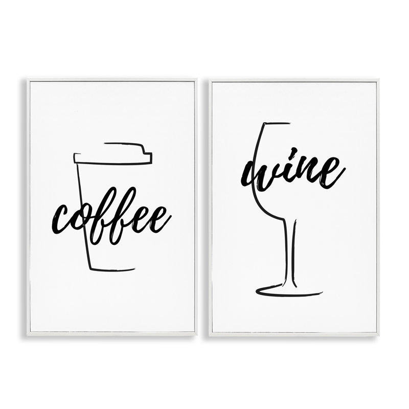 «Simple Coffee Wine Dessin», ensemble de 2 giclées par Martina Pavlova, Estampe numérique encadrée blanc bord de mer