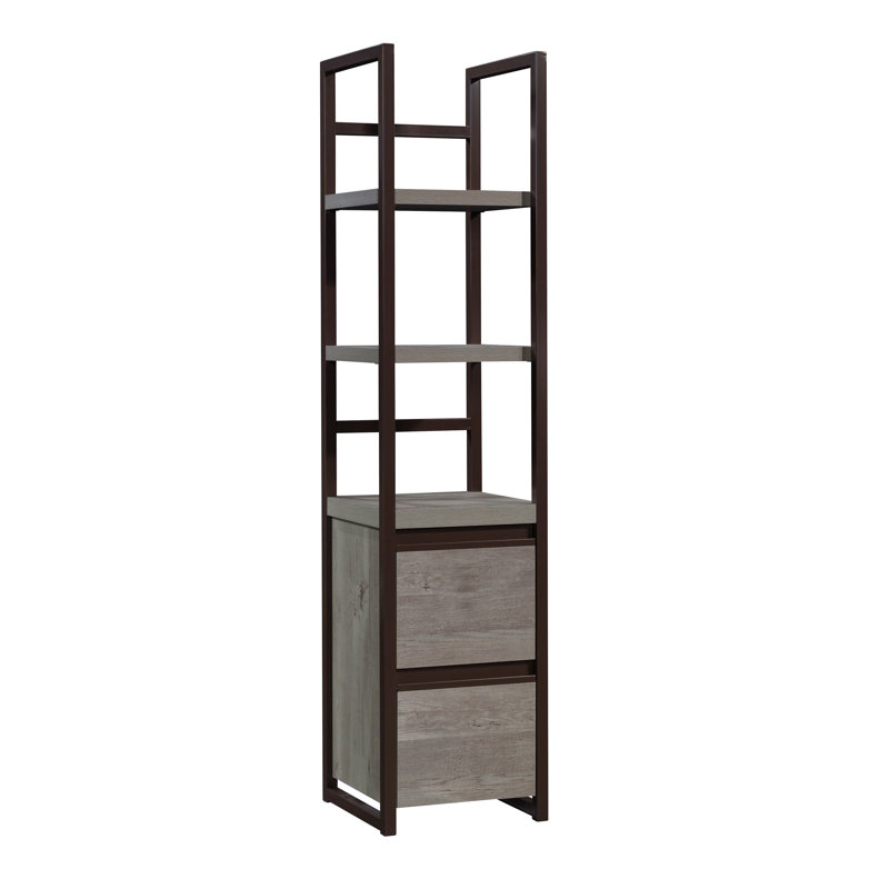 Narrow Bookcase, Brown Finish - Slim Wood Bookshelf with Adjustable Shelves for Small Spaces, Living Room, Bedroom, or Office Storage Solution