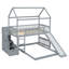 Lit simple superposé au dessus d'un lit double avec glissade, lit maison avec glissade, gris-1629078676