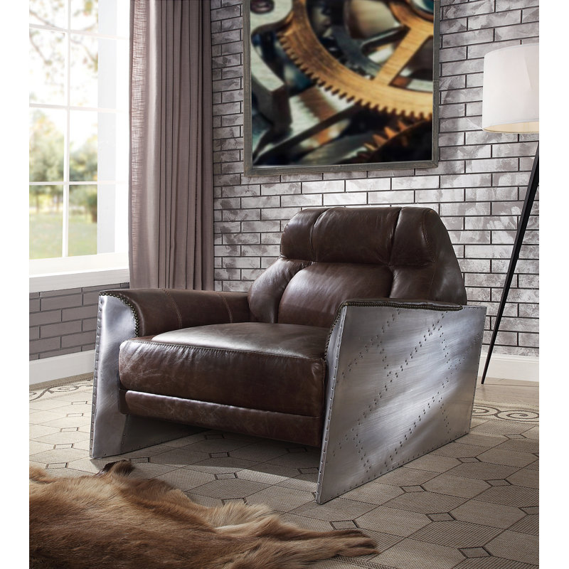 Fauteuil en cuir fleur 34,6 po