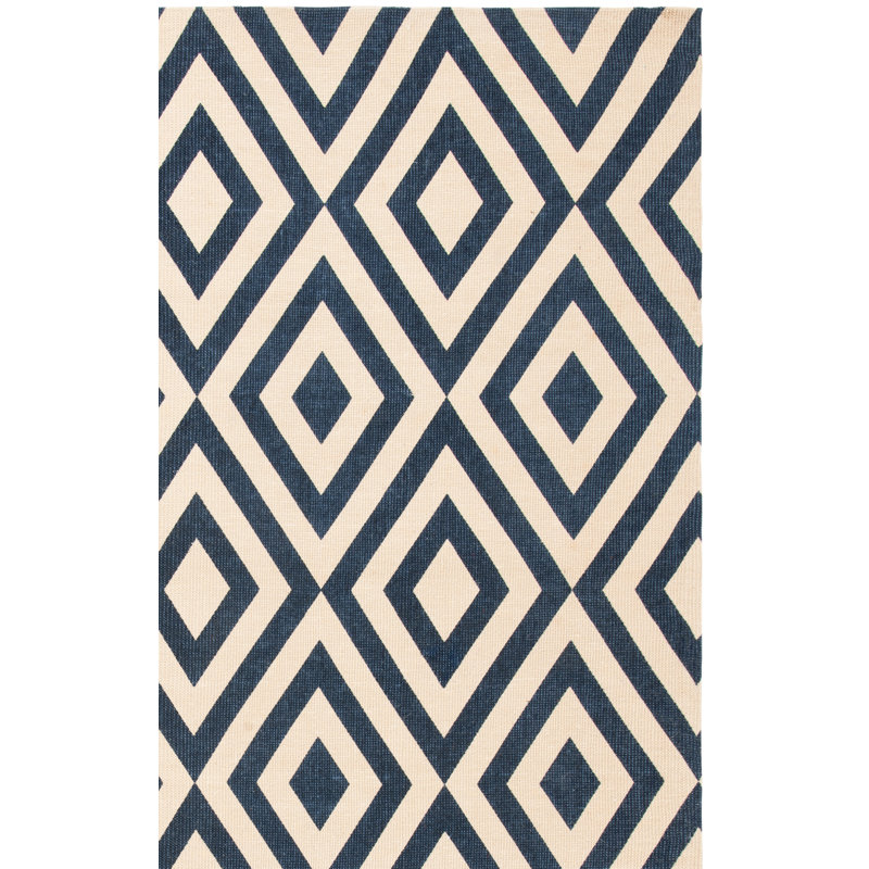 Tapis ivoire / bleu marine en jute / sisal tissé à la main Nilde, Rectangle 8 pi x 10 pi