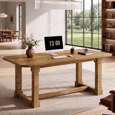 63" Solid Wood Executive Desk, Large Farmhouse Office Desk