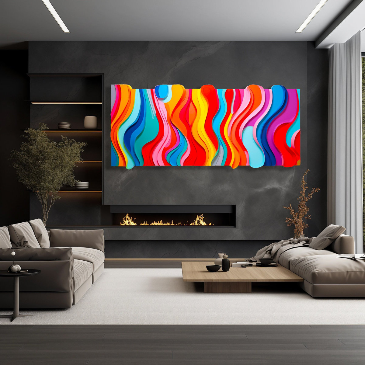 Printed Acrylic Artworks Colorful Fluid Wave Abstract