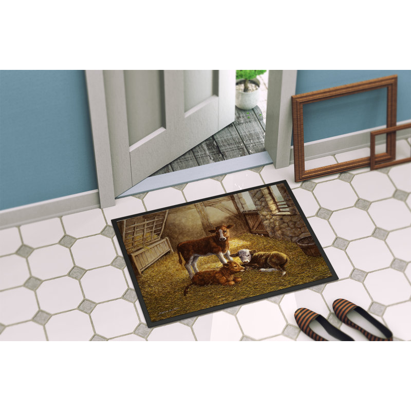 Tapis d'extérieur antidérapant Cows Calves in the Barn, Rectangle 1 pi 6 po x 2 pi 3 po