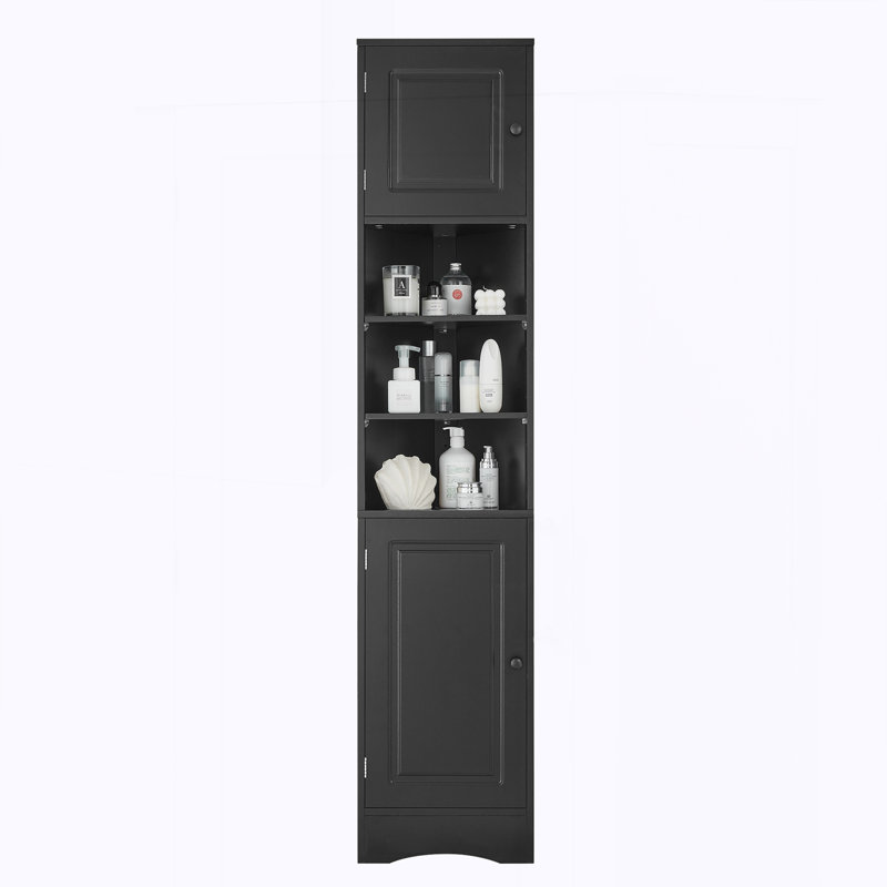 Armoire de coin haute pour salle de bain avec deux portes et étagères réglables, Black