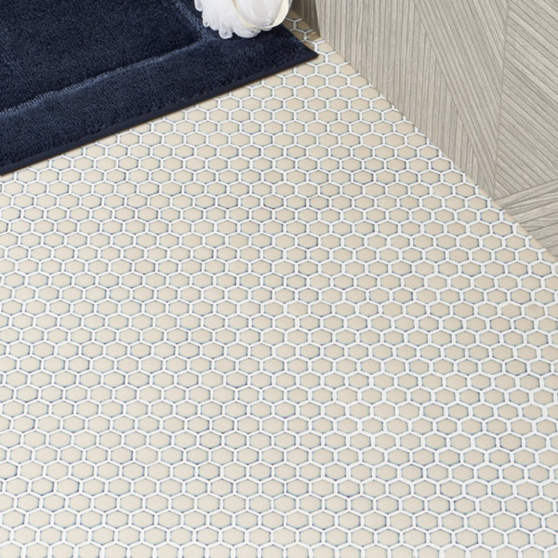 Eden 1" Rimmed Hexagon Polished Porcelain Mosaic Tile, Custard