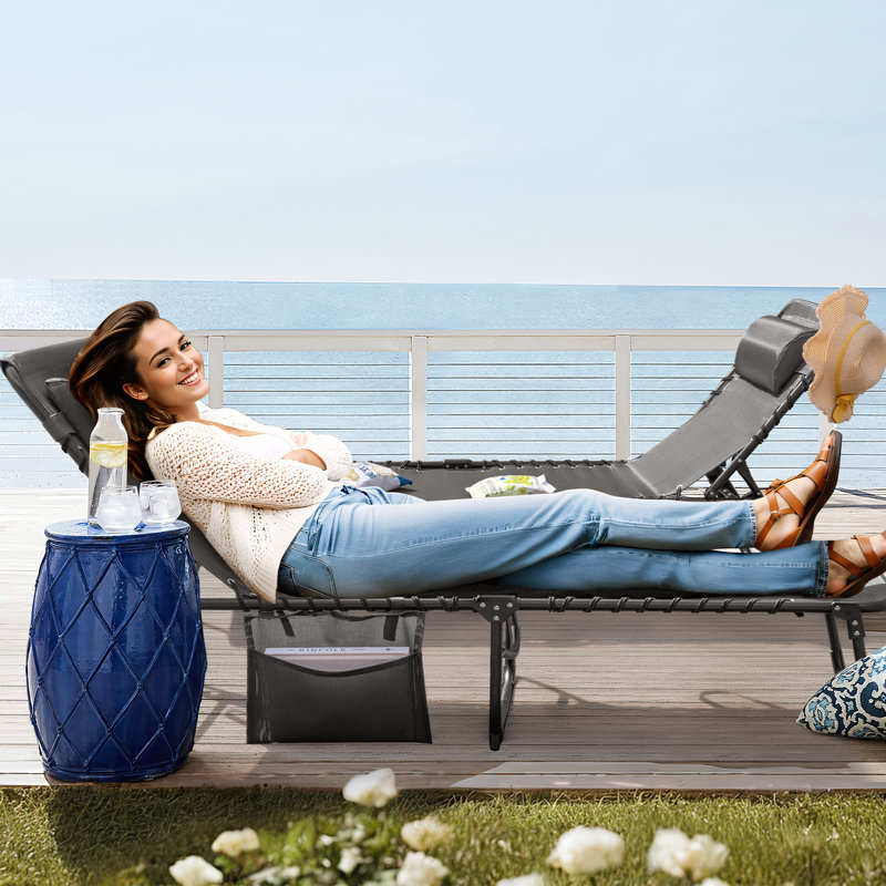 Serik 73.5" L Metal and Sling Folding Outdoor Chaise Lounge , Gray
