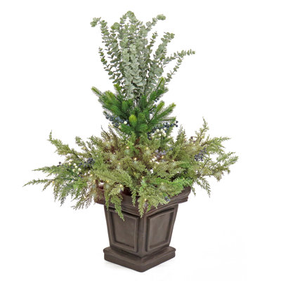 48" Cedar and Evergreen Porch Bush with LED Lights