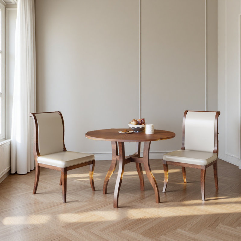 Ensemble de table de salle à manger: table ronde de 39,4 po + 2 chaises - ensemble de cuisine traditionnel en bois massif avec plateau de table incrusté