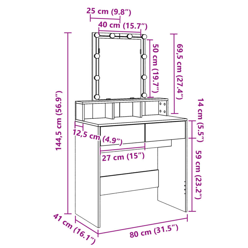 Simote Dressing Table with Mirror, White