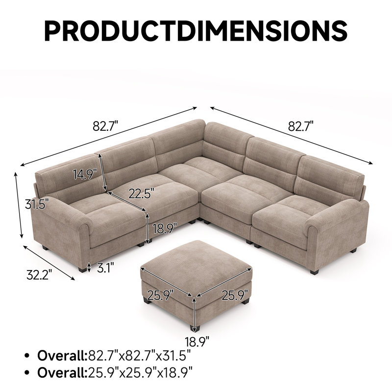Canapé modulaire 6 pièces avec repose-pieds, Velours côtelé bleu