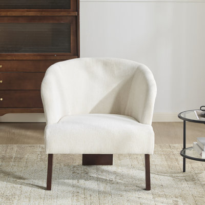 Fauteuil club moderne avec dossier capitonné et passepoil ton sur ton - fauteuil de baignoire contemporain rembourré avec pieds robustes en bois de bouleau, fauteuil d'appoint Mid-Century pour le salon, la chambre à coucher ou le bureau - l 27 po x L 28,75 po x H 30,5 po - Tissu et uni Bois - 1 pièce - Beige