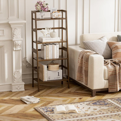125 cm H x 53 cm W Bamboo / Rattan Ladder Bookcase