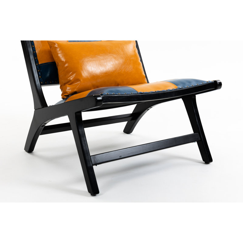 Fauteuil d'appoint moderne en cuir pu bleu et jaune pour le salon, style Mid-Century, pièce latérale ergonomique ou balcon, esthétique, siège confortable