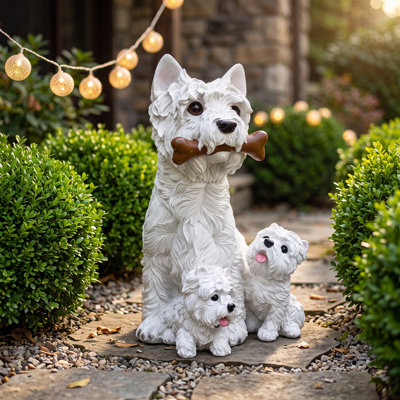 Set of West Highland White Terrier Garden Statues, Resin Lifelike Westie Dog Figurines, Weather Resistant Outdoor Decor Sculpture for Backyard Lawn Patio