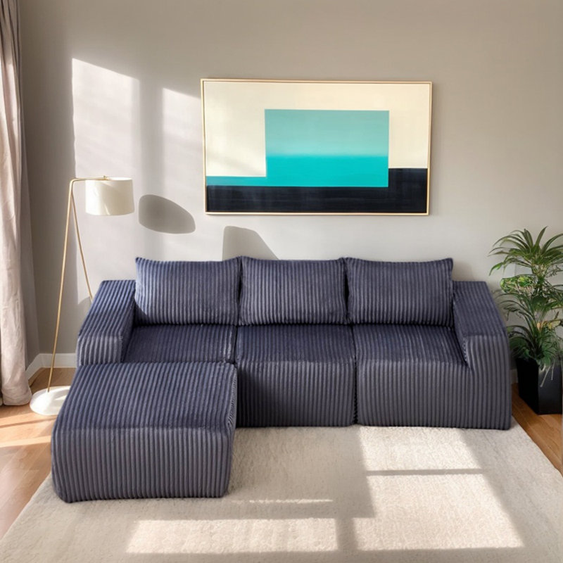 Canapé modulaire en L, Velours côtelé gris foncé