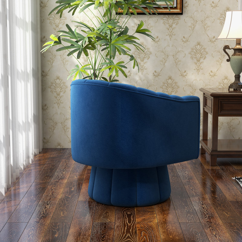 Aynur Velvet Swivel Barrel Chair, Navy