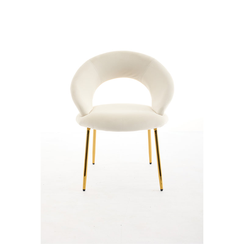 Meshea Dining Chair with Sleek Metal Legs, White Velvet, 1