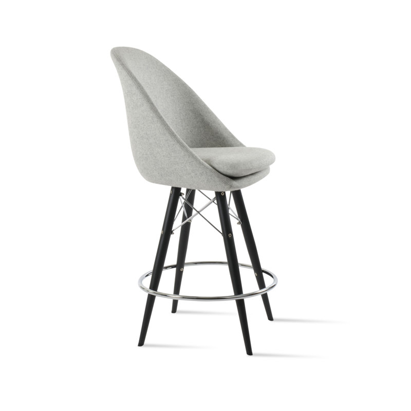 Tabouret de bar et de comptoir Avanos en laine, Tabouret de bar (siège d'une hauteur de 28,7 po), Laine argentée, Noir