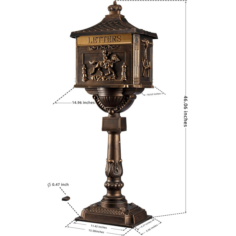 Mailbox Rustproof Cast Aluminum Locking Security Post Mount Mail Box, Large, Bronze
