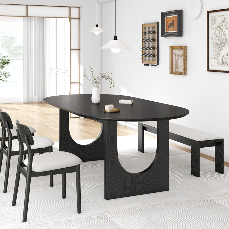 Oval Wood Double Pedestal Dining Table, 30"H x 79"L x 40"W, Black
