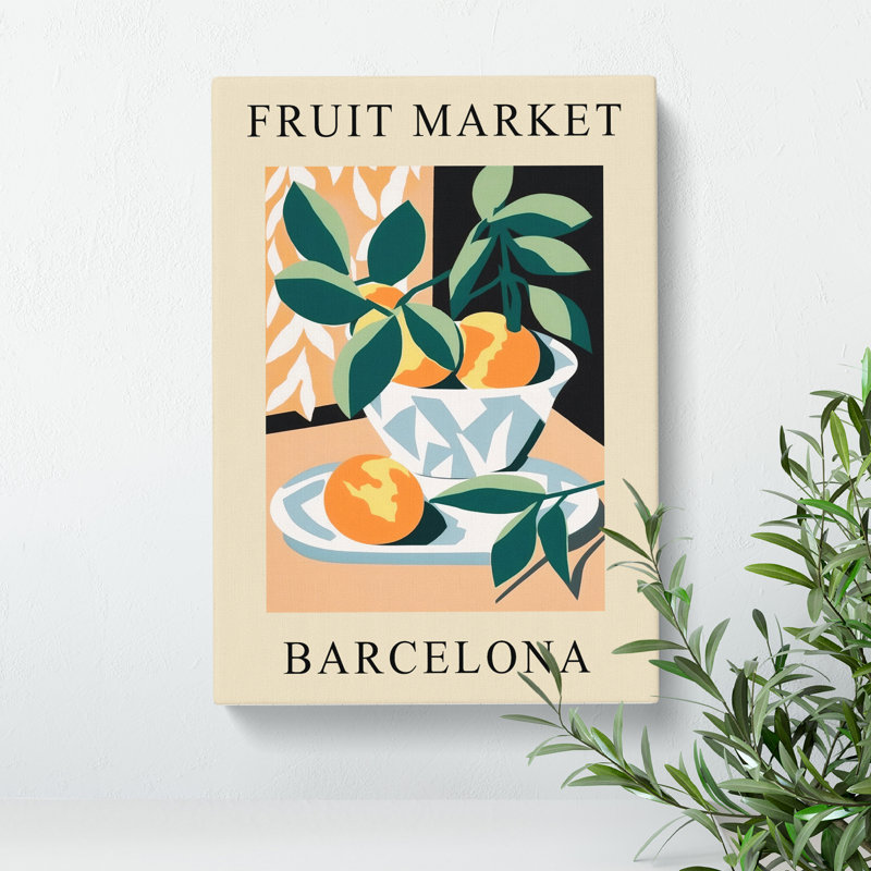 Peach Barcelona Fruit Market - Wrapped Canvas Print, 91cm H x 60cm W x 3cm D