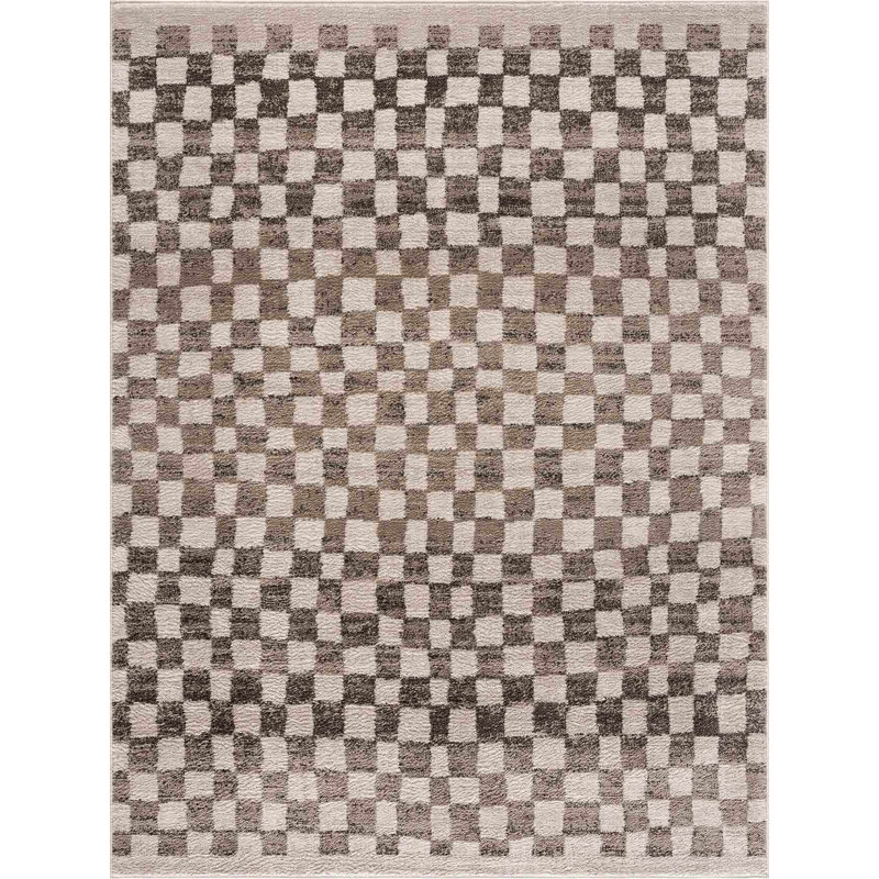 Tapis gris anthracite / crème / gris foncé à carreaux Jasha, Gris anthracite, Tapis de couloir 2 pi 7 po x 7 pi 3 po