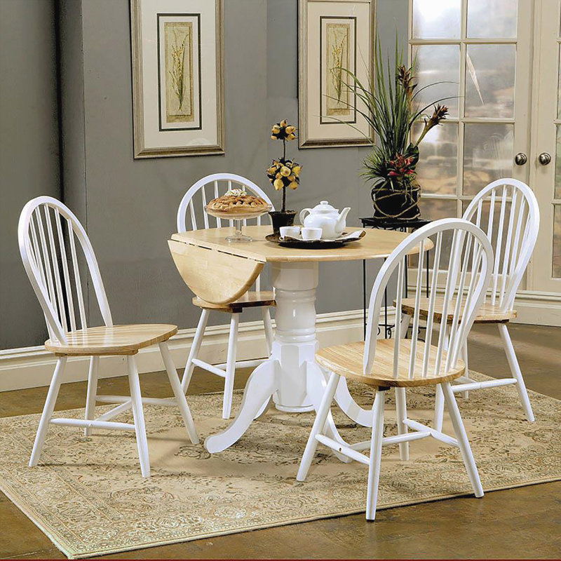 Table de salle à manger ronde naturelle brun et blanc avec abattant