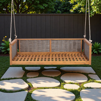 Outdoor Swing Bed With  Secure Rope System And Durable Rattan