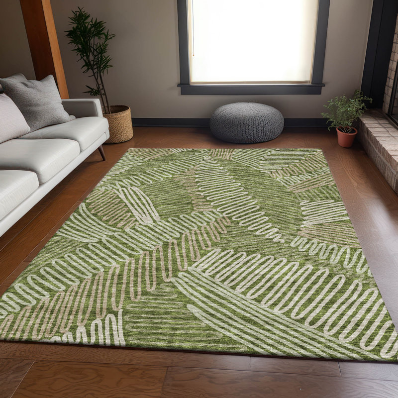 Premium Machine Washable Prisco Olive Rug, Rectangle 3' x 5'