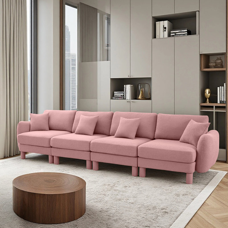 Canapé 4 places avec accoudoirs en forme de coquillage Boucle, H 35 po x l 141 po x P 35,8 po, 4, Rose