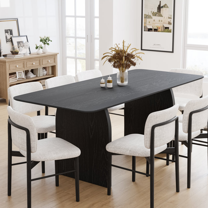 67"/79" Rectangle Wood Dining Table Double Pedestal Kitchen Tables Seats 6-8, 30"H x 79"L x 33.5"W, Black