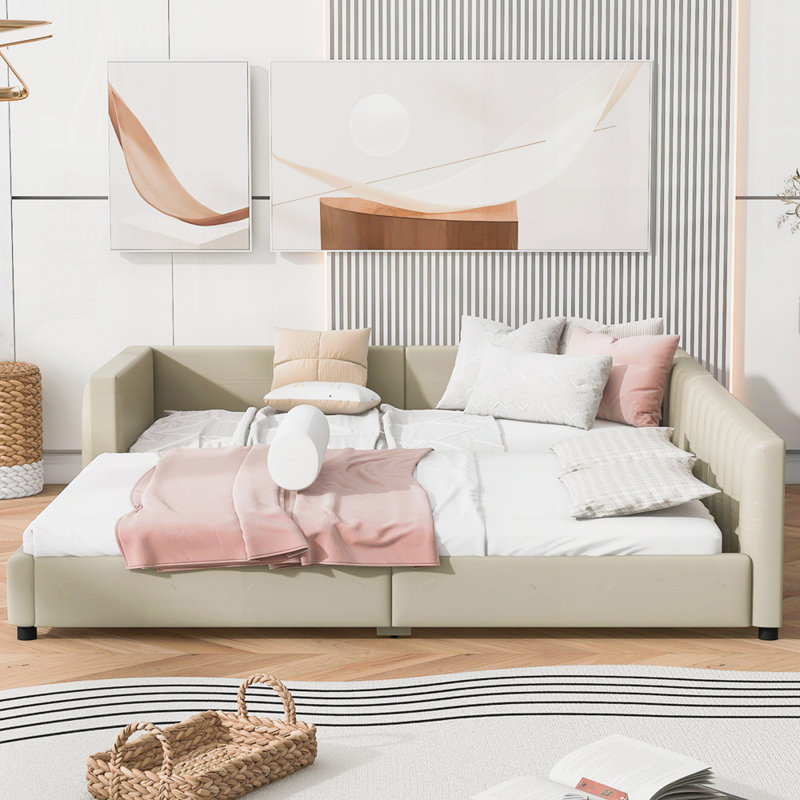 Lit plateforme tapissier, Beige