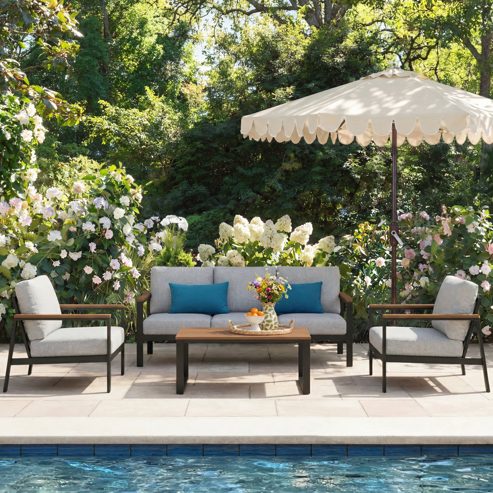 Townsend 5-Person Patio Seating Group, Canvas Black Sunbrella® Canvas