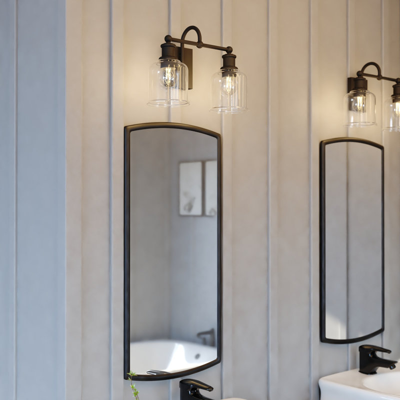 Northbrook Matte Black Traditional Bathroom Vanity Lighting Fixture, Clear Seeded Cylinder Glass Shade, Dimmable, LED Compatible, Reversible Over The Mirror Mounted Steel Wall Sconce