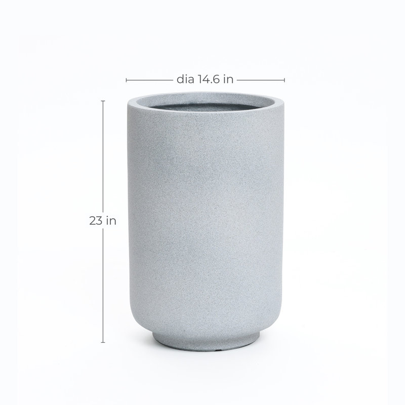 Minimalistic Modern Gray Round Planter, 23" H x 14.6" W x 14.6" D